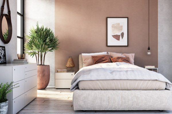 Kamar dengan interior berwarna pastel yang menenangkan